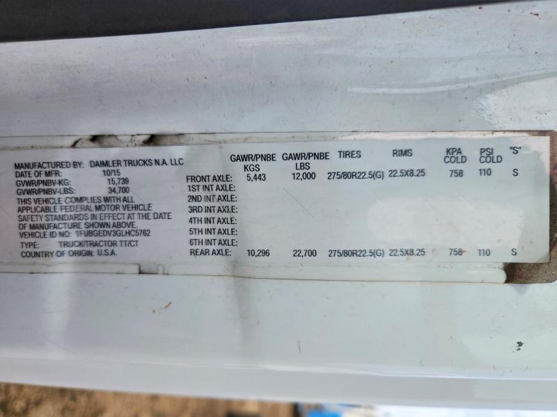 77529505 :رقم المزاد ، 1FUBGEDV3GLHC5762 vin ، 2016 Freightliner Cascadia 1 مزاد بيع