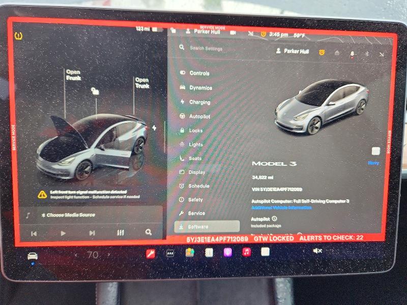 2023 Tesla Model 3 მანქანა იყიდება აუქციონზე, vin: 5YJ3E1EA4PF712089, აუქციონის ნომერი: 77397325