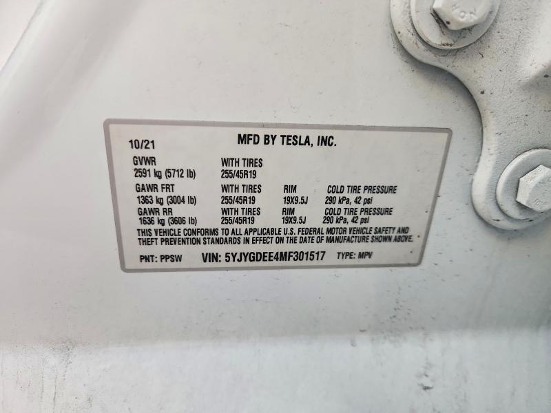 Aukcja sprzedaży 2021 Tesla Model Y, vin: 5YJYGDEE4MF301517, numer aukcji: 78373825