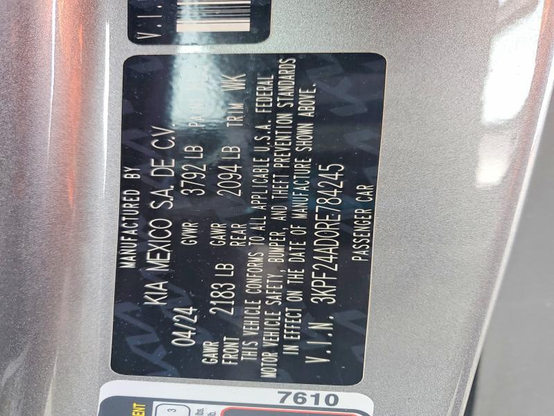 78893615 :رقم المزاد ، 3KPF24AD0RE784245 vin ، 2024 Kia Forte مزاد بيع