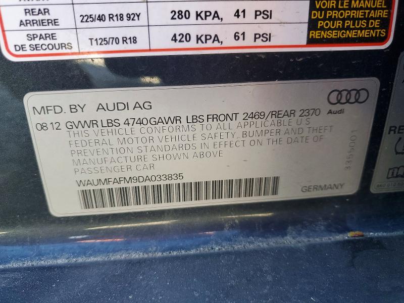 2013 Audi A3 მანქანა იყიდება აუქციონზე, vin: WAUMFAFM9DA033835, აუქციონის ნომერი: 78624505