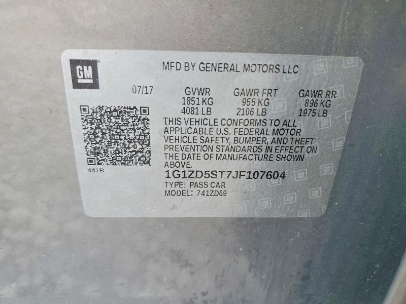 Продаж на аукціоні авто 2018 Chevrolet Malibu, vin: 1G1ZD5ST7JF107604, номер лоту: 77737485