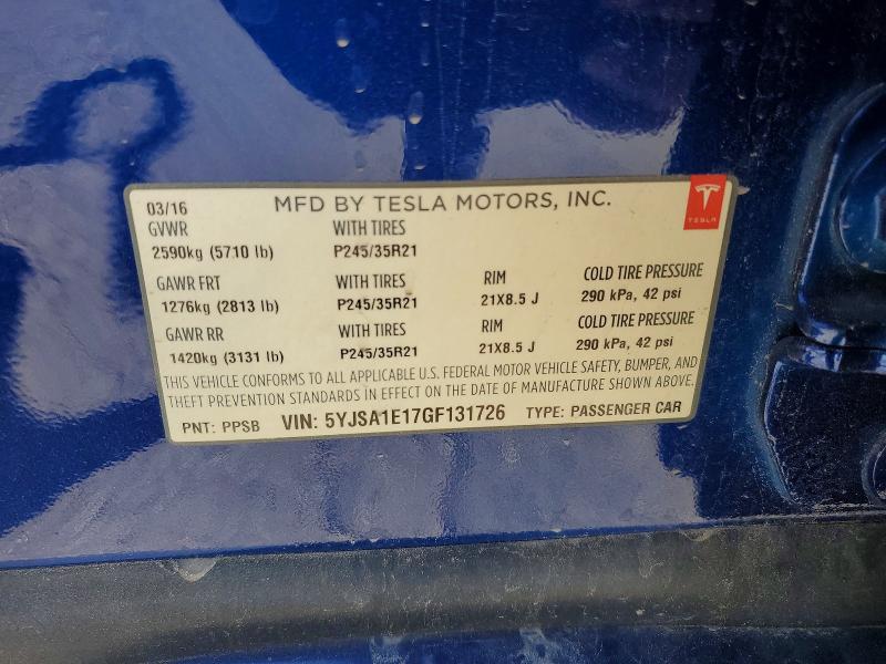 Продажа на аукционе авто 2016 Tesla Model S, vin: 5YJSA1E17GF131726, номер лота: 77596055