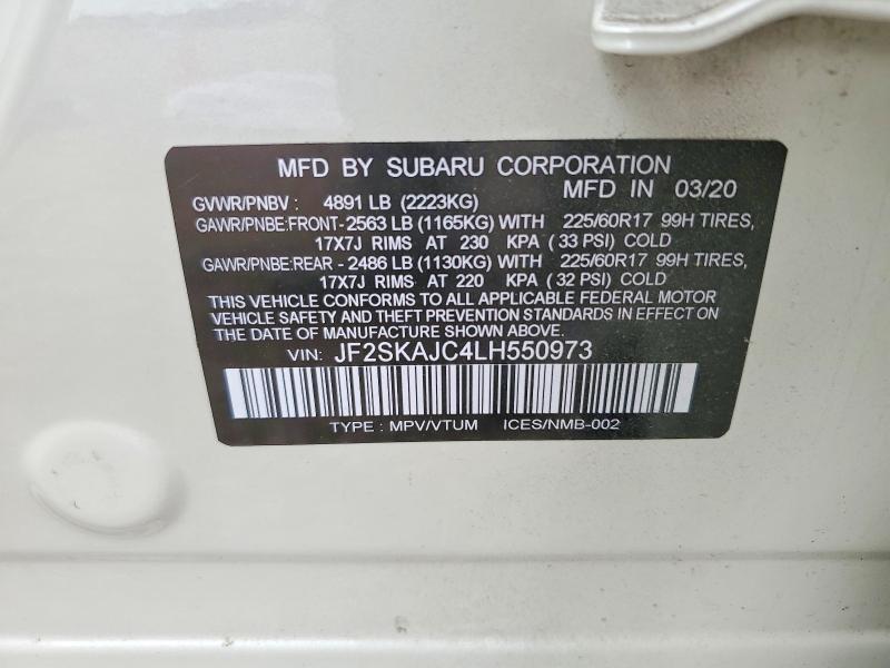 Aukcja sprzedaży 2020 Subaru Forester, vin: JF2SKAJC4LH550973, numer aukcji: 77923285