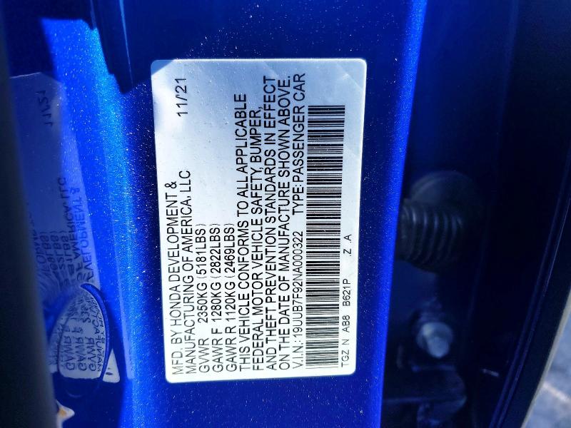 Aukcja sprzedaży 2022 Acura Tlx, vin: 19UUB7F92NA000322, numer aukcji: 76360645