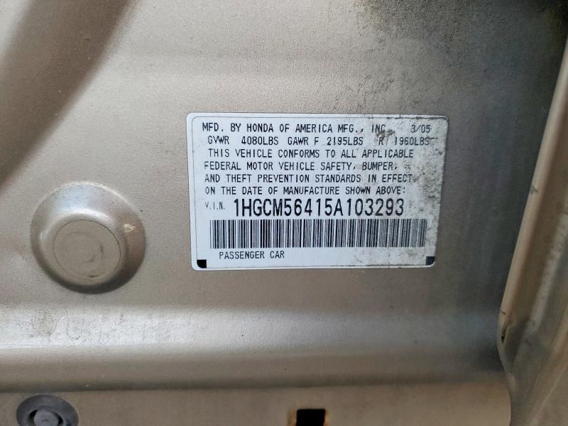 Продаж на аукціоні авто 2005 Honda Accord, vin: 1HGCM56415A103293, номер лоту: 77499975