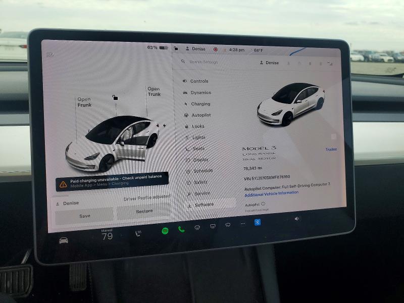 Aukcja sprzedaży 2021 Tesla Model 3, vin: 5YJ3E1EB8MF876160, numer aukcji: 78419345