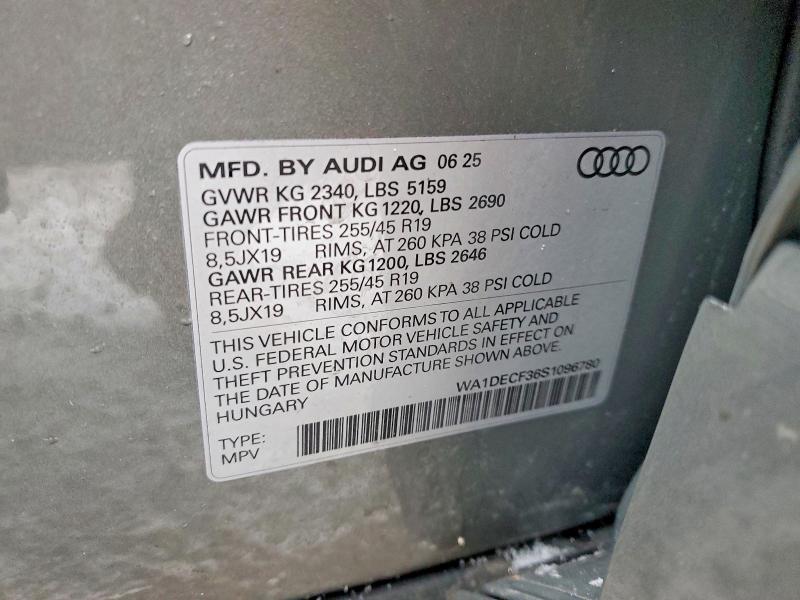 2025 Audi Q3 მანქანა იყიდება აუქციონზე, vin: WA1DECF36S1096780, აუქციონის ნომერი: 78332855