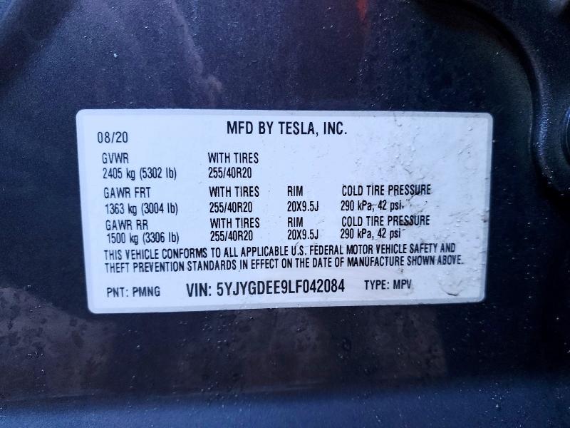 2020 Tesla Model Y მანქანა იყიდება აუქციონზე, vin: 5YJYGDEE9LF042084, აუქციონის ნომერი: 79218185