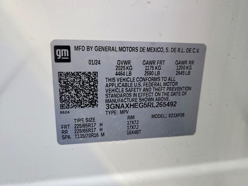 Продажа на аукционе авто 2024 Chevrolet Equinox, vin: 3GNAXHEG5RL265492, номер лота: 76266245