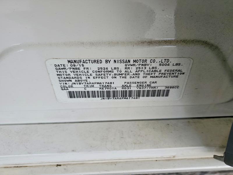 78466725 :رقم المزاد ، JN1BV7AR4FM417481 vin ، 2015 Infiniti Q50 مزاد بيع