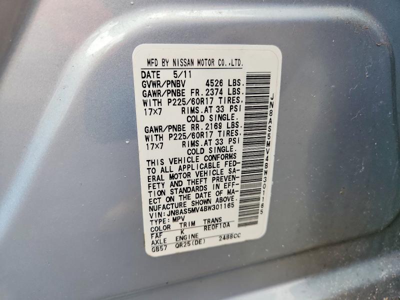 77179385 :رقم المزاد ، JN8AS5MV4BW301165 vin ، 2011 Nissan Rogue مزاد بيع