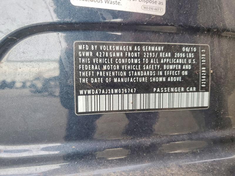76811455 :رقم المزاد ، WVWDA7AJ3BW036747 vin ، 2011 Volkswagen Golf مزاد بيع