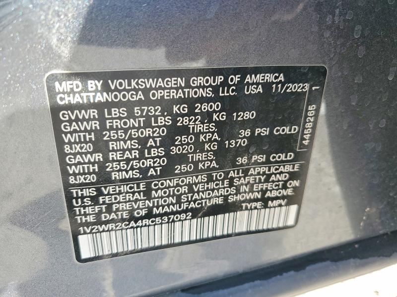 Aukcja sprzedaży 2024 Volkswagen Atlas, vin: 1V2WR2CA4RC537092, numer aukcji: 79091025