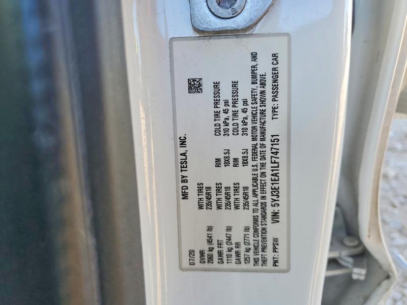 Продажа на аукционе авто 2020 Tesla Model 3, vin: 5YJ3E1EA1LF747151, номер лота: 76602775