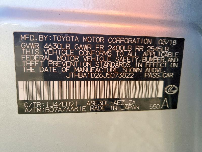 76559535 :رقم المزاد ، JTHBA1D26J5073822 vin ، 2018 Lexus Is مزاد بيع