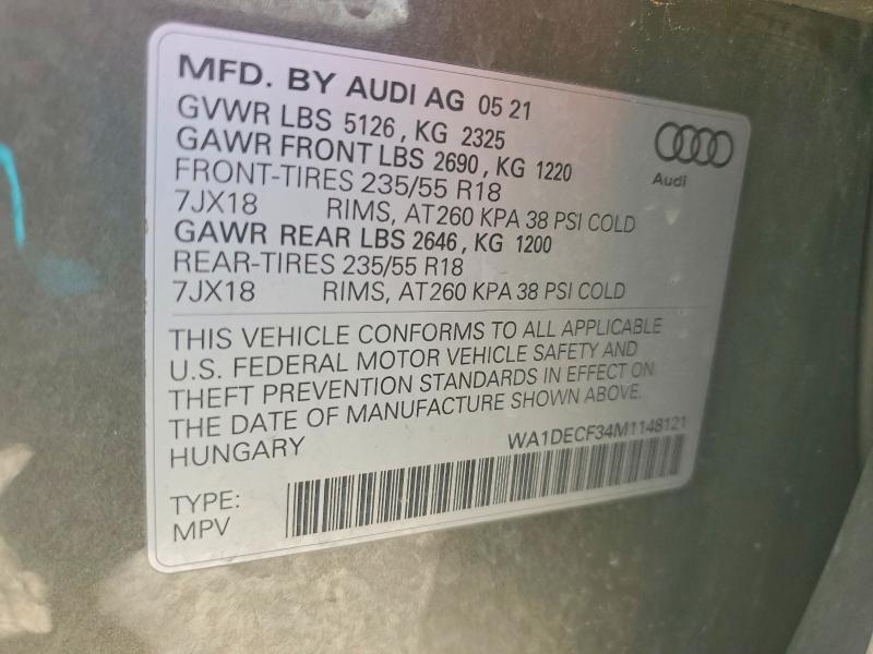 Aukcja sprzedaży 2021 Audi Q3, vin: WA1DECF34M1148121, numer aukcji: 77398575