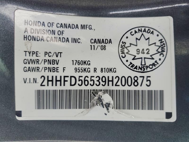 Продажа на аукционе авто 2009 Acura Csx, vin: 2HHFD56539H200875, номер лота: 73722285