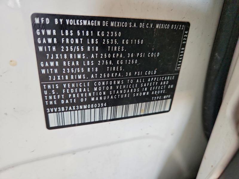 Продаж на аукціоні авто 2022 Volkswagen Tiguan, vin: 3VV3B7AX3NM080394, номер лоту: 76034265