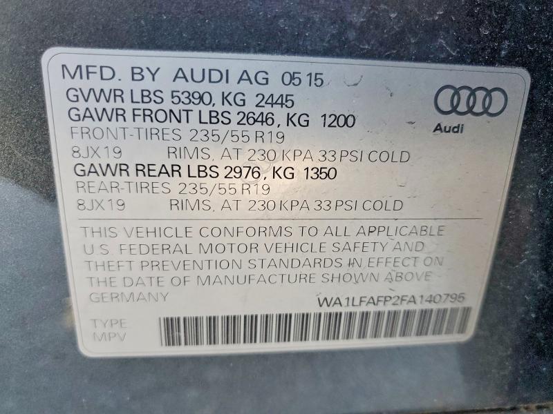 2015 Audi Q5 მანქანა იყიდება აუქციონზე, vin: WA1LFAFP2FA140795, აუქციონის ნომერი: 77807275