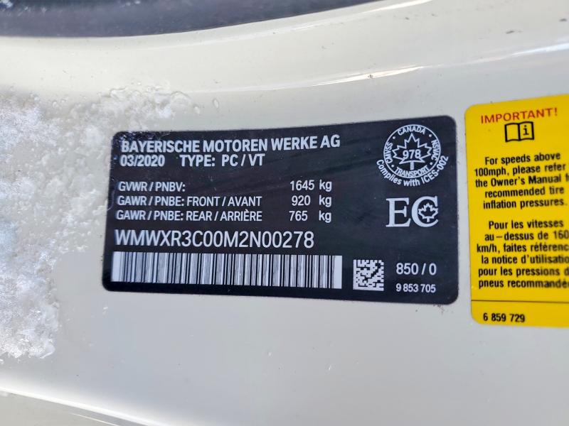 74095275 :رقم المزاد ، WMWXR3C00M2N00278 vin ، 2021 Mini Cooper مزاد بيع
