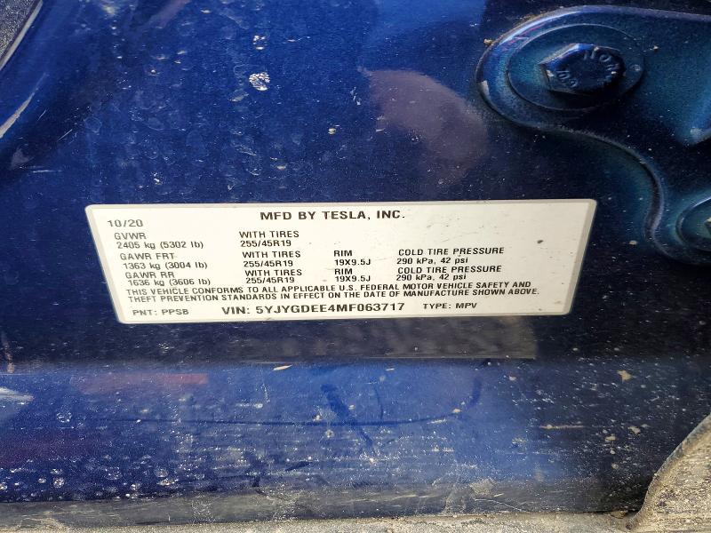 Продажа на аукционе авто 2021 Tesla Model Y, vin: 5YJYGDEE4MF063717, номер лота: 78885635