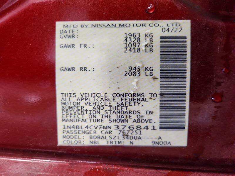 2022 Nissan Altima მანქანა იყიდება აუქციონზე, vin: 1N4BL4CV7NN376841, აუქციონის ნომერი: 76532025