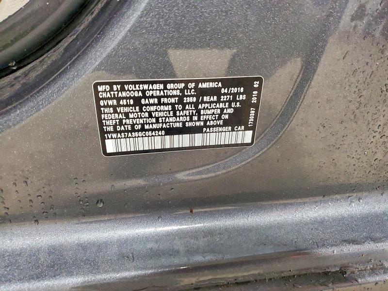 Aukcja sprzedaży 2016 Volkswagen Passat, vin: 1VWAS7A35GC054240, numer aukcji: 78099345