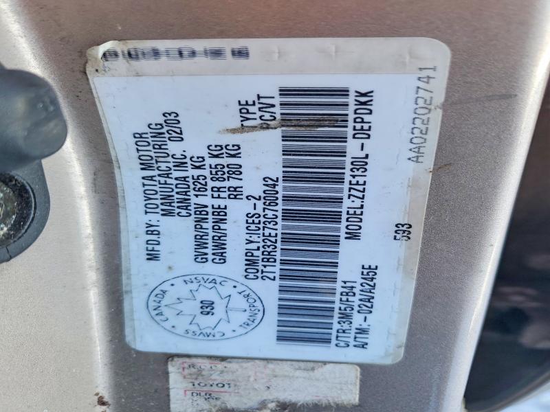 Aukcja sprzedaży 2003 Toyota Corolla, vin: 2T1BR32E73C760042, numer aukcji: 75993345