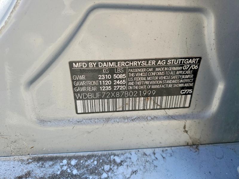 Aukcja sprzedaży 2007 Mercedes-benz E, vin: WDBUF72X87B021999, numer aukcji: 76403285