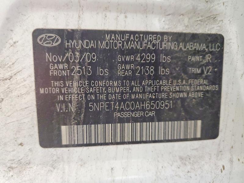 76282305 :رقم المزاد ، 5NPET4AC0AH650951 vin ، 2010 Hyundai Sonata مزاد بيع