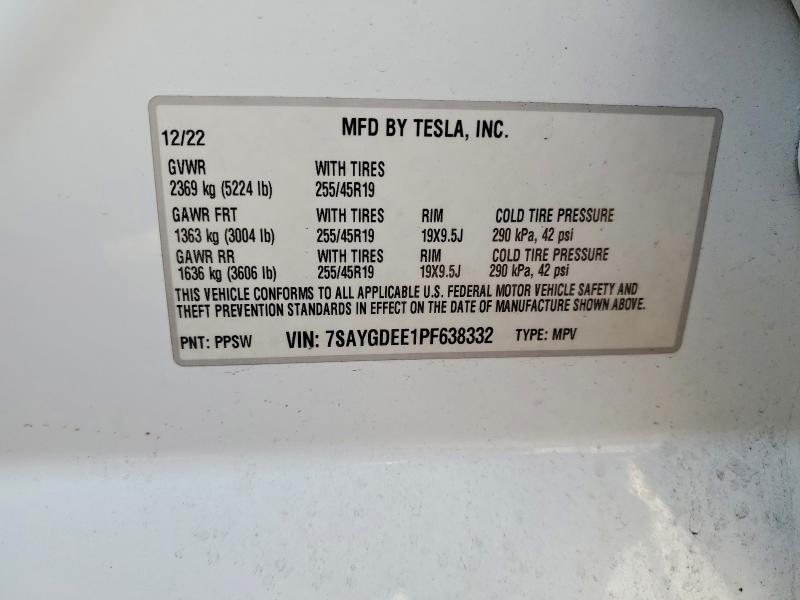 2023 Tesla Model Y მანქანა იყიდება აუქციონზე, vin: 7SAYGDEE1PF638332, აუქციონის ნომერი: 76470285