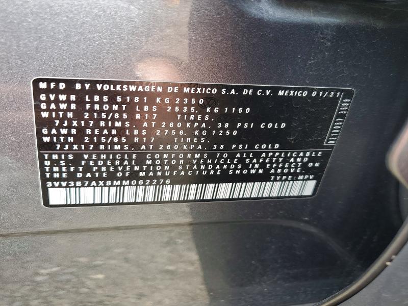 Продаж на аукціоні авто 2021 Volkswagen Tiguan, vin: 3VV3B7AX8MM062276, номер лоту: 78289485