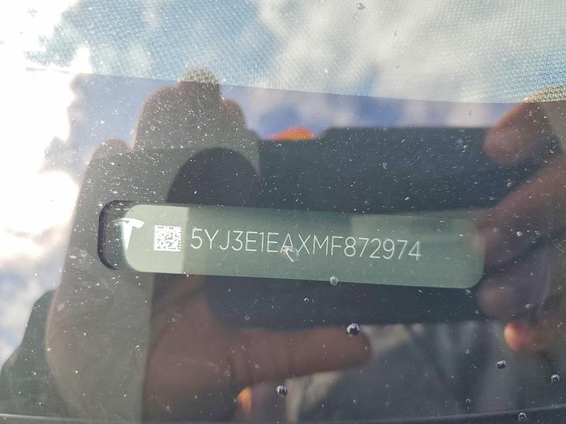 77588545 :رقم المزاد ، 5YJ3E1EAXMF872974 vin ، 2021 Tesla Model 3 مزاد بيع