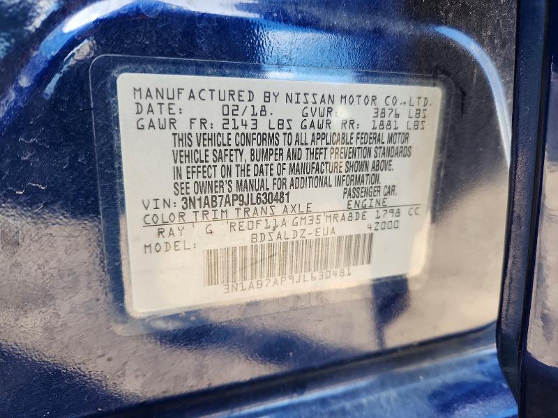 Продаж на аукціоні авто 2018 Nissan Sentra, vin: 3N1AB7AP9JL630481, номер лоту: 78077165