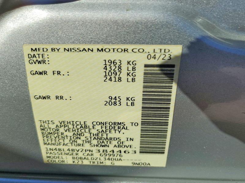 2023 Nissan Altima მანქანა იყიდება აუქციონზე, vin: 1N4BL4BV2PN384463, აუქციონის ნომერი: 77360815