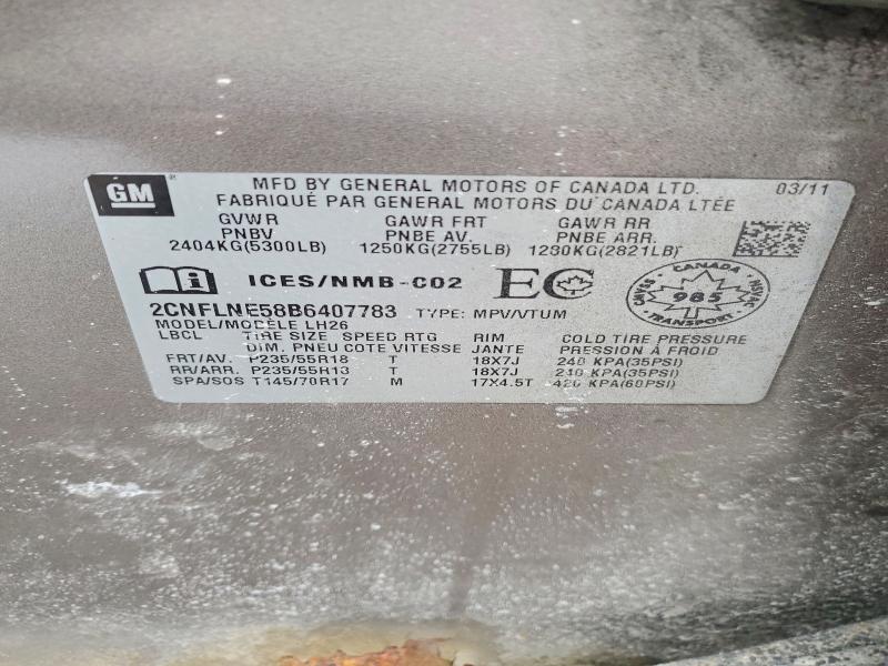 77128665 :رقم المزاد ، 2CNFLNE58B6407783 vin ، 2011 Chevrolet Equinox مزاد بيع