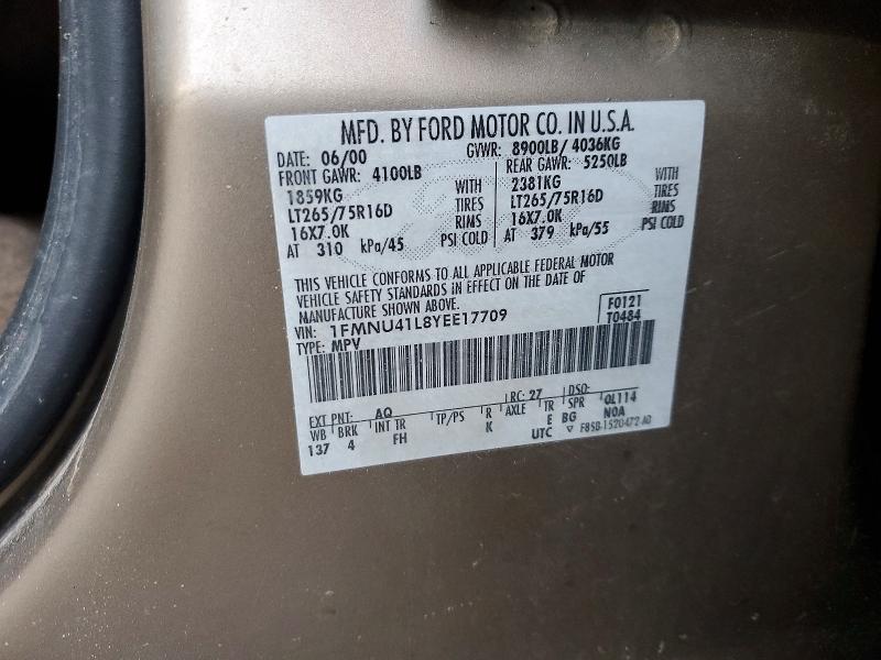 Продажа на аукционе авто 2000 Ford Excursion, vin: 1FMNU41L8YEE17709, номер лота: 75910615