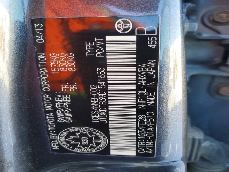 75597575 :رقم المزاد ، JTDKDTB39D1541683 vin ، 2013 Toyota Prius C مزاد بيع