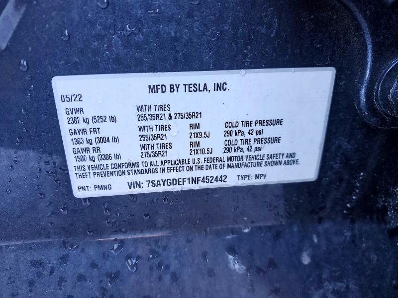 2022 Tesla Model Y მანქანა იყიდება აუქციონზე, vin: 7SAYGDEF1NF452442, აუქციონის ნომერი: 76623965