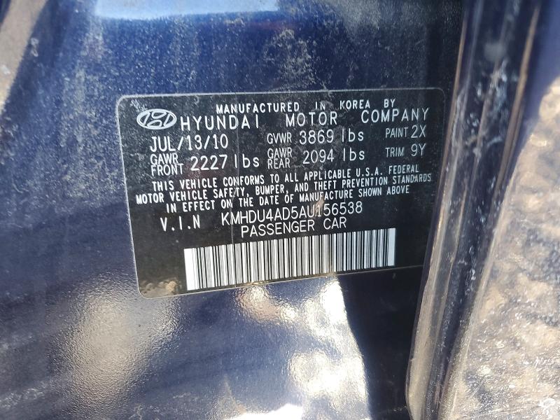 Aukcja sprzedaży 2010 Hyundai Elantra, vin: KMHDU4AD5AU156538, numer aukcji: 75657465