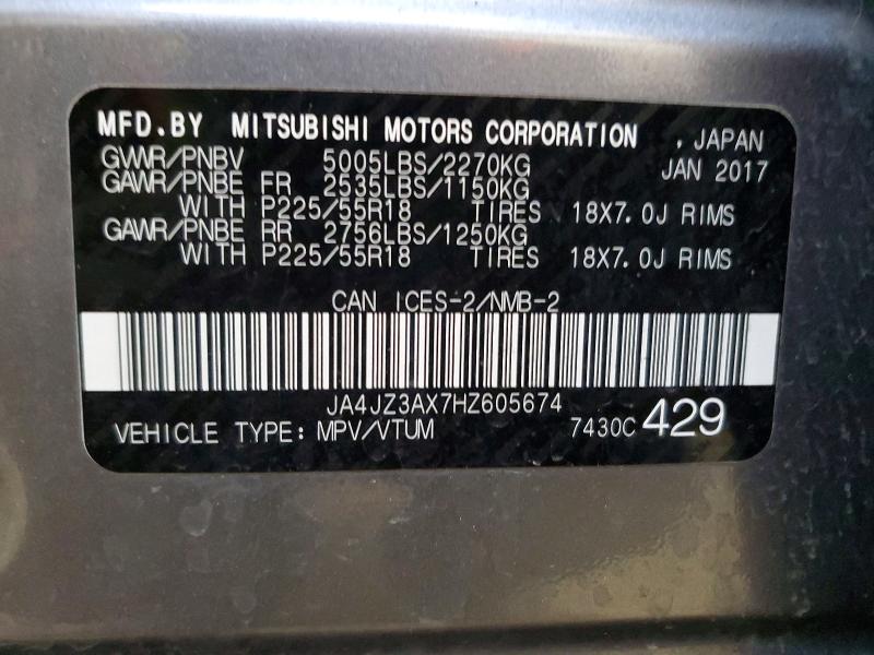 Продажа на аукционе авто 2017 Mitsubishi Outlander, vin: JA4JZ3AX7HZ605674, номер лота: 78189335