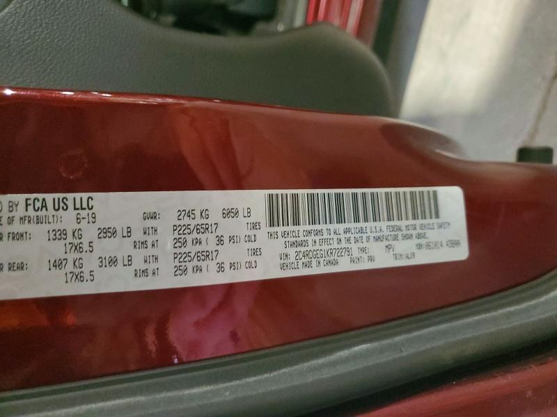 76370215 :رقم المزاد ، 2C4RDGEG1KR722791 vin ، 2019 Dodge Grand Caravan مزاد بيع