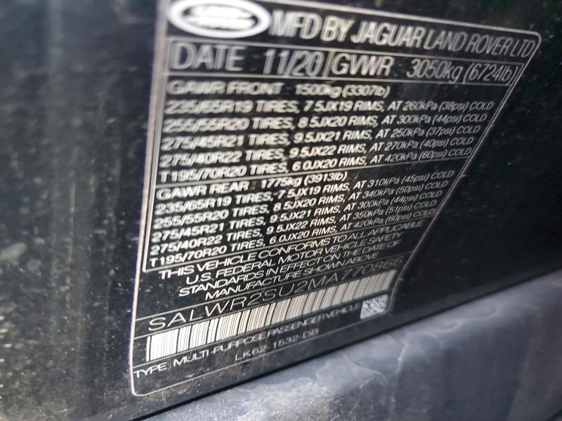 Aukcja sprzedaży 2021 Land Rover Range Rover Sport, vin: SALWR2SU2MA770866, numer aukcji: 79438845