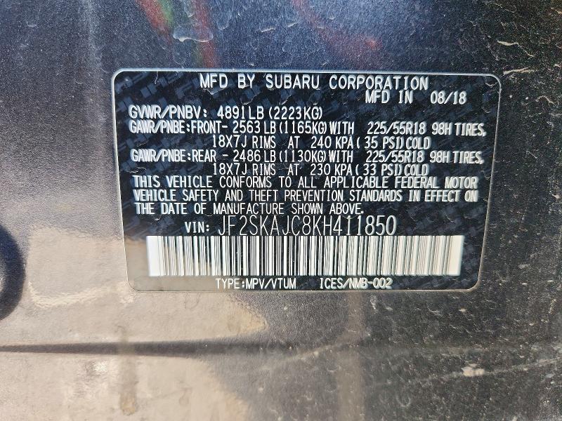 76413795 :رقم المزاد ، JF2SKAJC8KH411850 vin ، 2019 Subaru Forester مزاد بيع