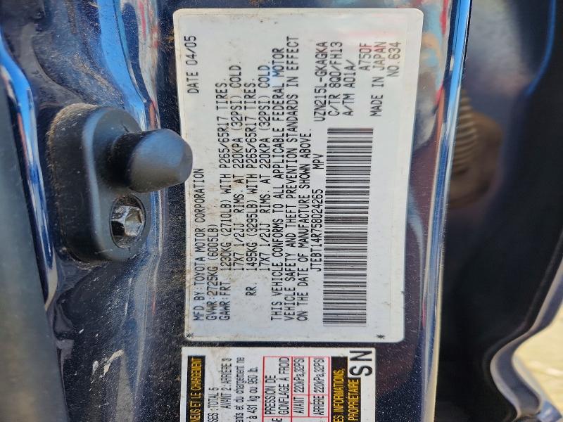 Продаж на аукціоні авто 2005 Toyota 4runner, vin: JTEBT14R758024265, номер лоту: 76789275