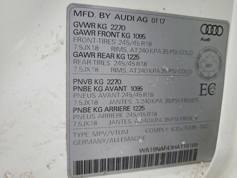 Продаж на аукціоні авто 2017 Audi A4 Allroad, vin: WA19NAF43HA116169, номер лоту: 74125305