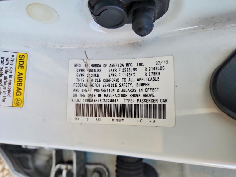 78700785 :رقم المزاد ، 19UUA8F2XCA038647 vin ، 2012 Acura Tl مزاد بيع