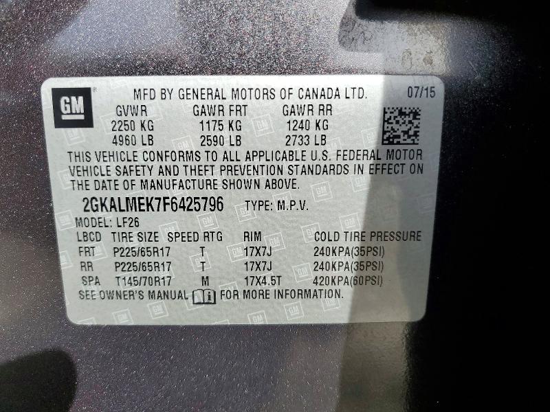 77838075 :رقم المزاد ، 2GKALMEK7F6425796 vin ، 2015 Gmc Terrain مزاد بيع