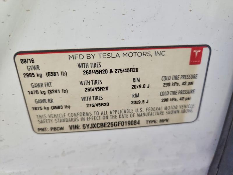 Продажа на аукционе авто 2016 Tesla Model X, vin: 5YJXCBE25GF019084, номер лота: 78303455